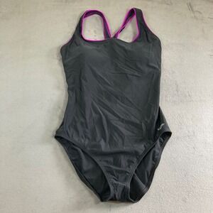 Speedo Womens One Piece Swimsuit Size 16 Black Pink Racerback Athletic Swimwear